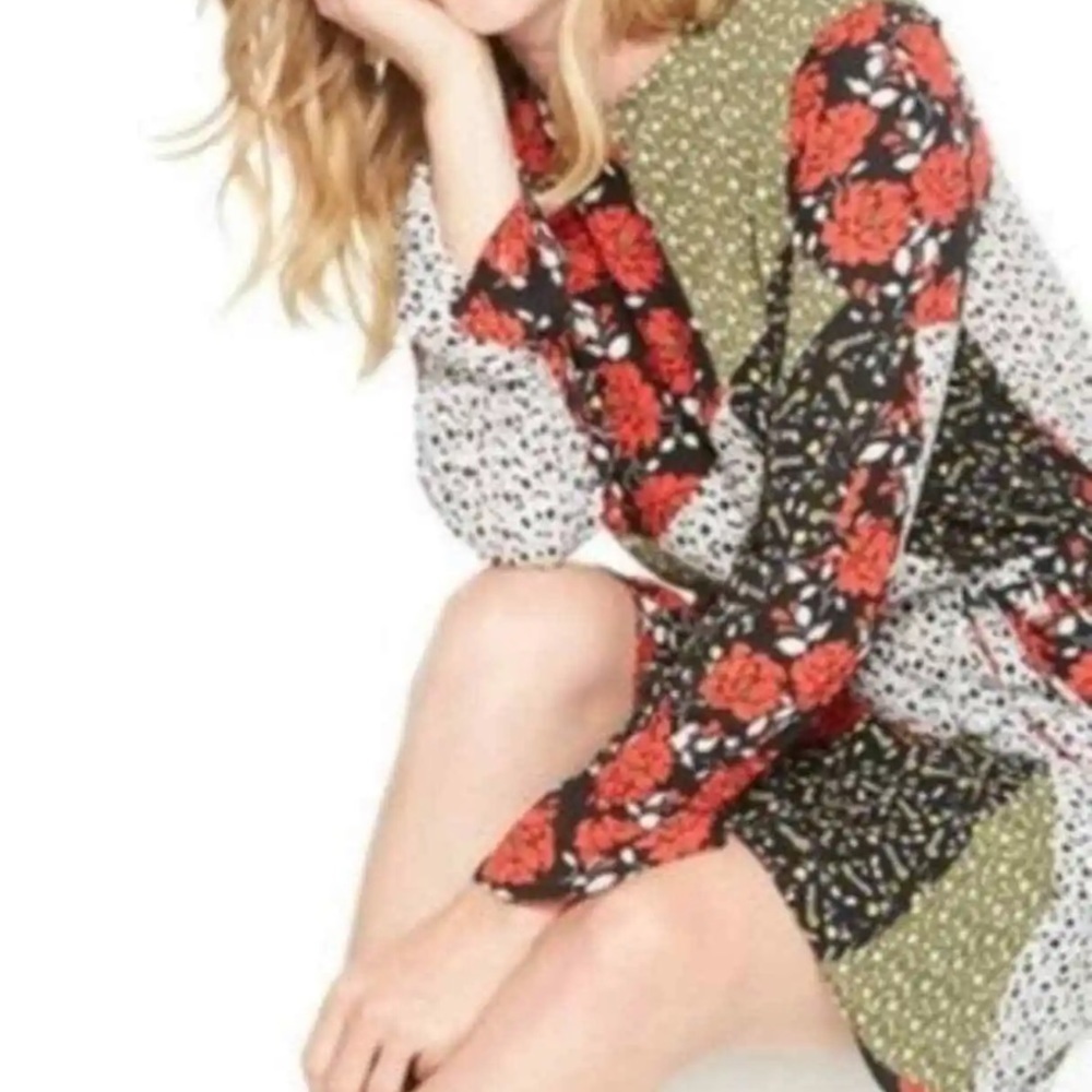 Libby‎ Edelman Patchwork Long Sleeve Dress in Multi Size Large